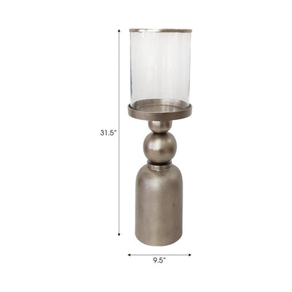 Candle Holder - Silver Metal Removable Hurricane, 32 in.