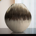 Decorative Vase - Silver Metal Medium Textured Ridged, 13 in