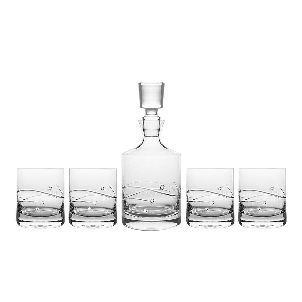 Barski Sparkle Glass Whiskey Decanter Set, Decanter: 26 oz.; DOF glasses: 10.5 oz.