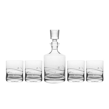 Barski Sparkle Glass Whiskey Decanter Set, Decanter: 26 oz.; DOF glasses: 10.5 oz.