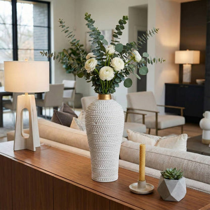 Decorative Vase - White Ceramic Textured Modern, 14 in.