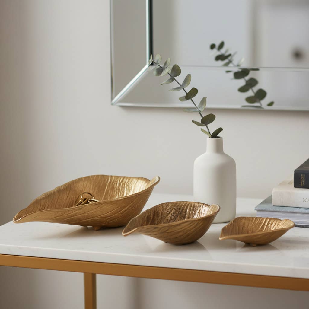 Decorative Bowls Set of 3 - Gold Metal Leaf, 12/15/18 in.