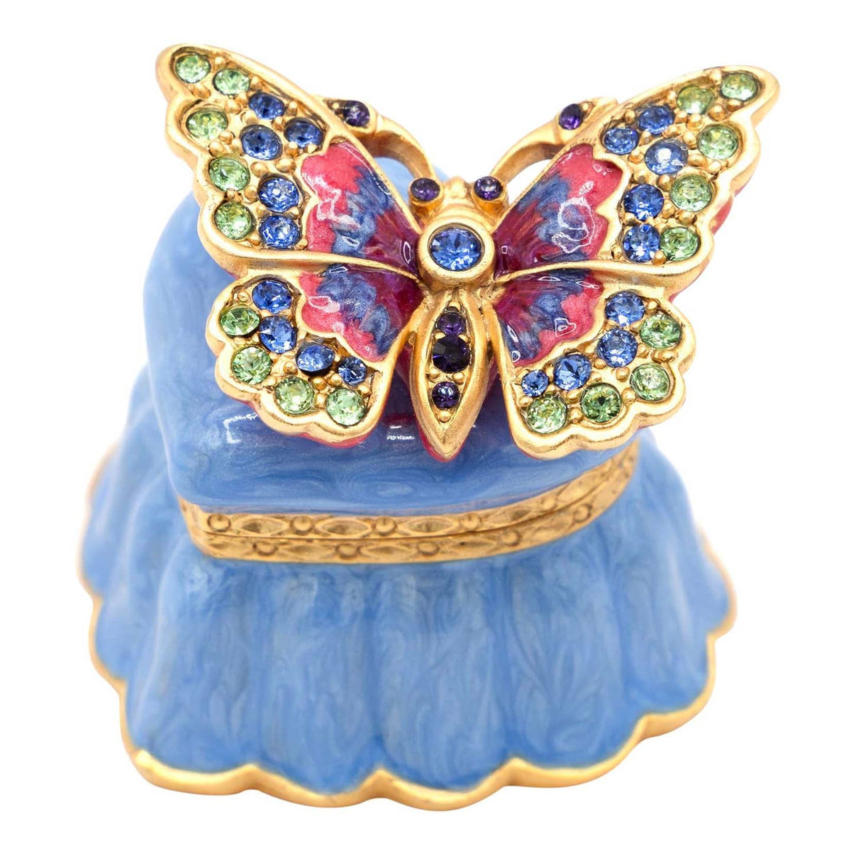 Jay Strongwater Emma Mini Butterfly and Heart Decorative Box, Blue Crystal Enamel Gold-Finished