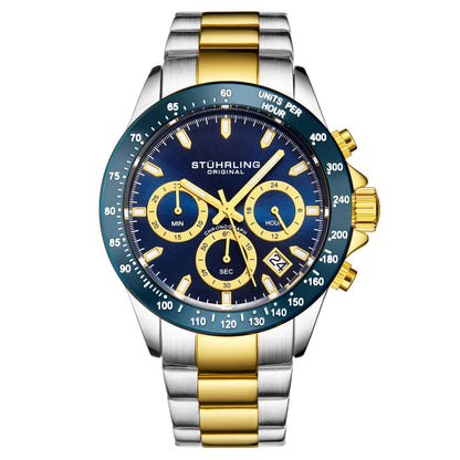 Stuhrling Original Ultima 3960 Men's Quartz Chronograph Watch, 42mm, Blue Dial, Gold-Tone Stainless Steel Bracelet