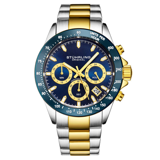 Stuhrling Original Ultima 3960 Men's Quartz Chronograph Watch, 42mm, Blue Dial, Gold-Tone Stainless Steel Bracelet