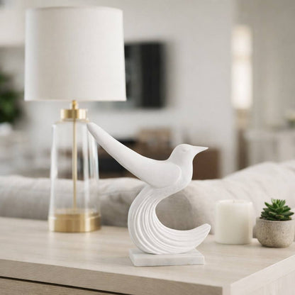 Sculpture - White Marble Decorative Bird with Base, 11 in.