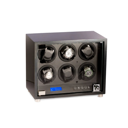 Bey-Berk "CEO" 6-Watch Automatic Watch Winder – Carbon Fiber Finish