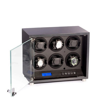 Bey-Berk "CEO" 6-Watch Automatic Watch Winder – Carbon Fiber Finish