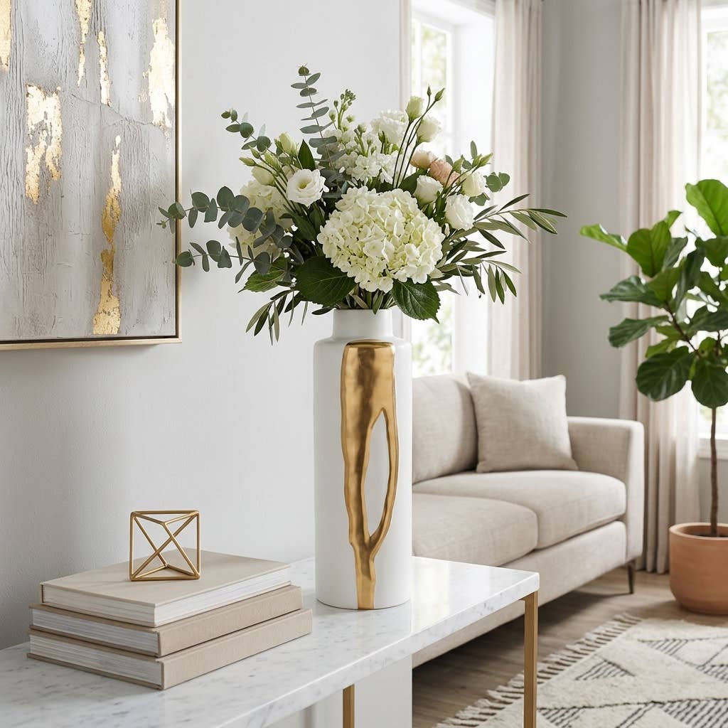 Decorative Vase - White/Gold Porcelain Glam Large, 21 in.