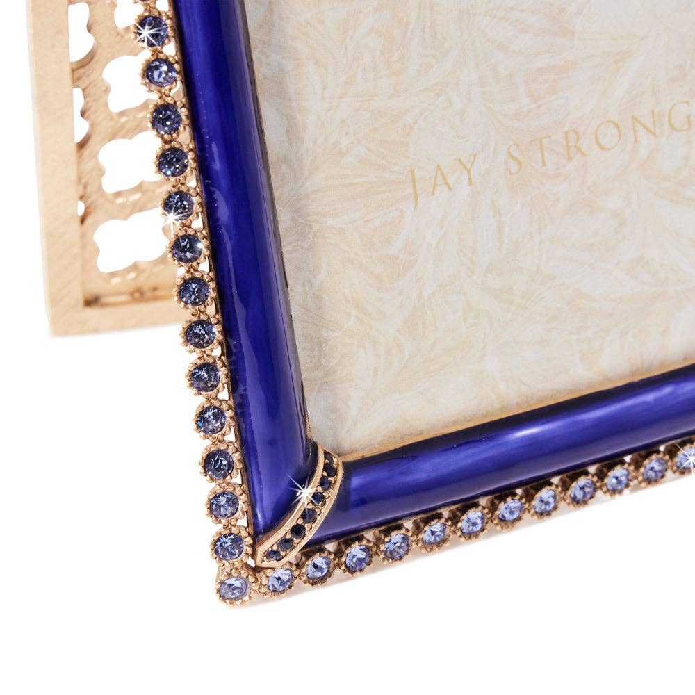Jay Strongwater Lucas Stone Edge 5" x 7" Crystal Enamel Picture Frame, Delft Garden