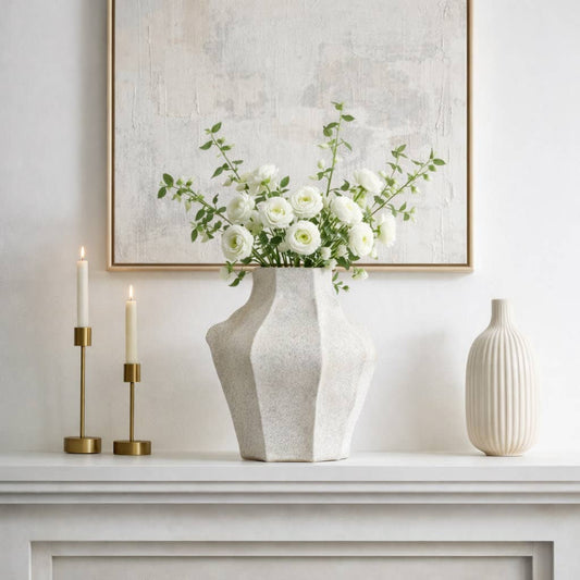Decorative Vase - Gray Porcelain Wavy Faceted Form, 15 in.