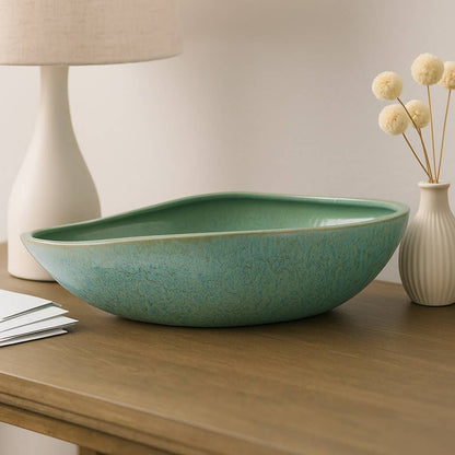 Decorative Bowl - Green Ceramic Abstract Pattern, 18 in.