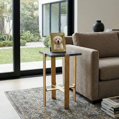 Side Table - Gold Glass Square Top with Metall Frame, 24 in.