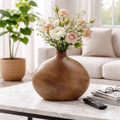 Decorative Vase - Brown Ceramic Oval Organic Shape, 13 in.