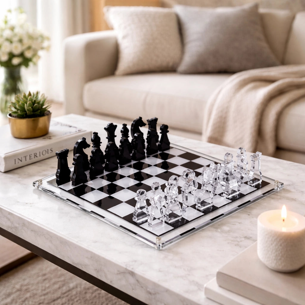 Charlie Acrylic Chess Set – Luxury Clear & Black Chess Board