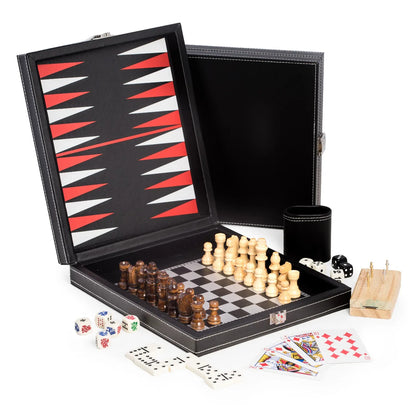 Chase 5-in-1 Game Set – Chess, Backgammon, Cribbage, Dominoes & Playing Cards