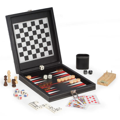 Chase 5-in-1 Game Set – Chess, Backgammon, Cribbage, Dominoes & Playing Cards