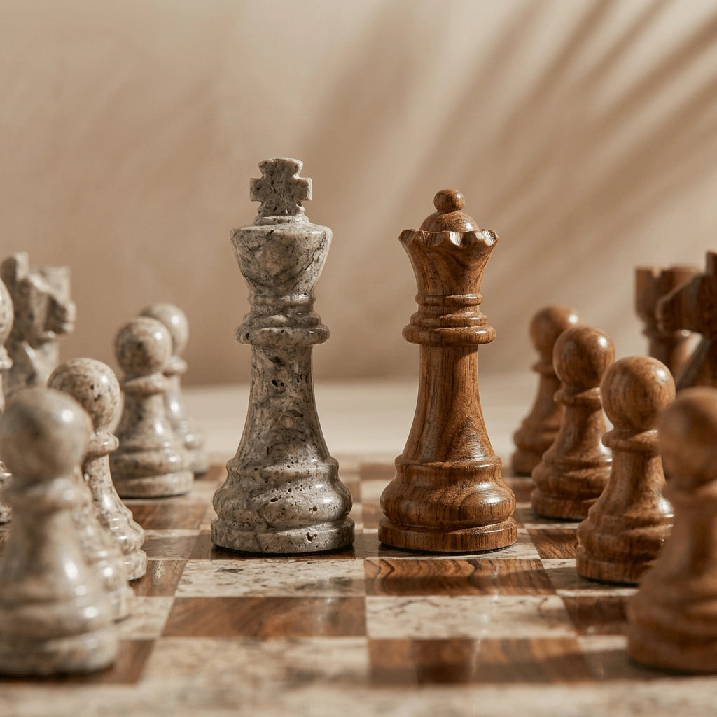 Coffee & Brown Marble Chess Set with Storage Case