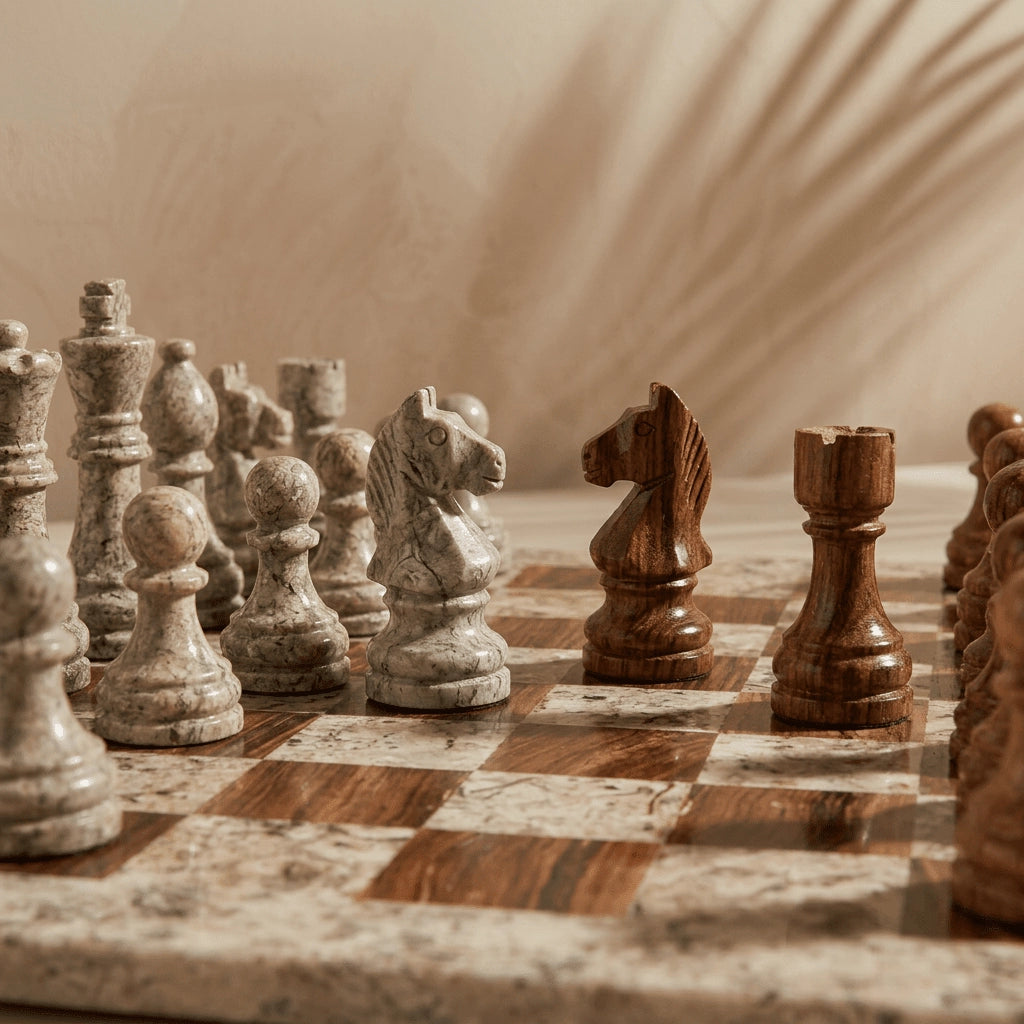 Coffee & Brown Marble Chess Set with Storage Case