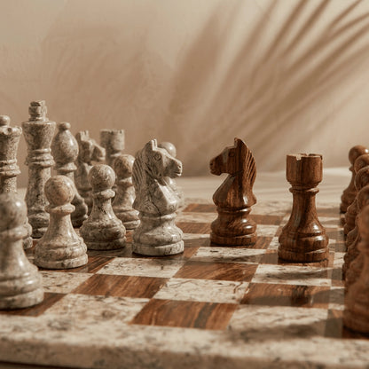 Coffee & Brown Marble Chess Set with Storage Case