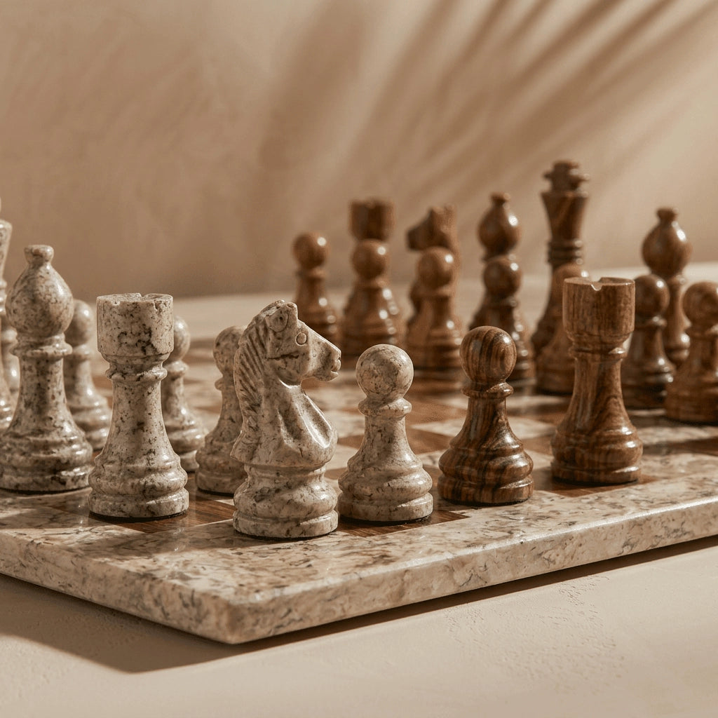 Coffee & Brown Marble Chess Set with Storage Case