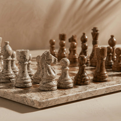Coffee & Brown Marble Chess Set with Storage Case