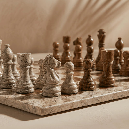 Coffee & Brown Marble Chess Set with Storage Case