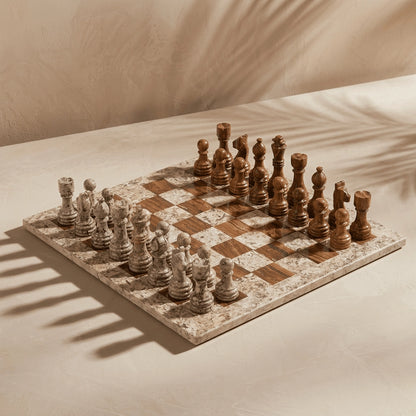 Coffee & Brown Marble Chess Set with Storage Case
