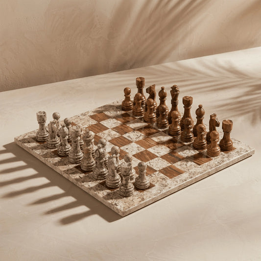 Coffee & Brown Marble Chess Set with Storage Case