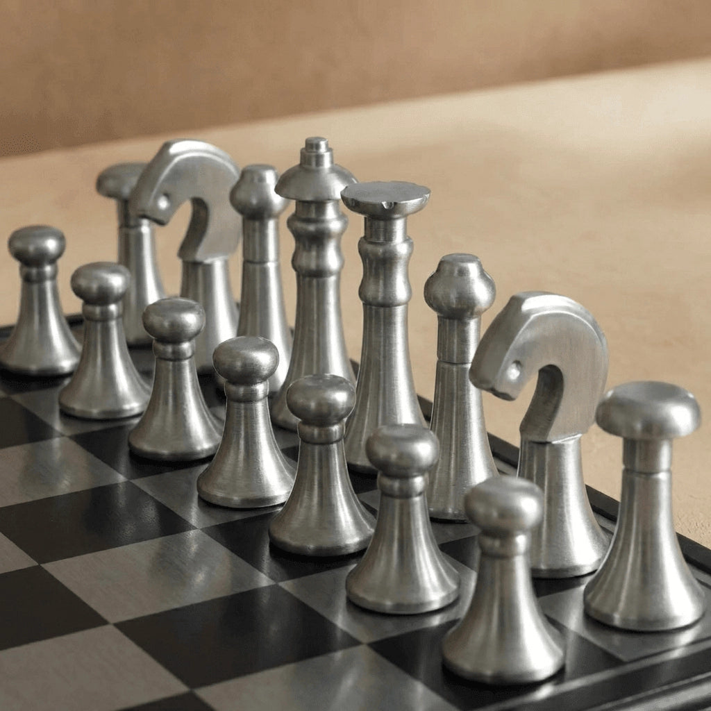 Copper and Silver Metallic Chess Set