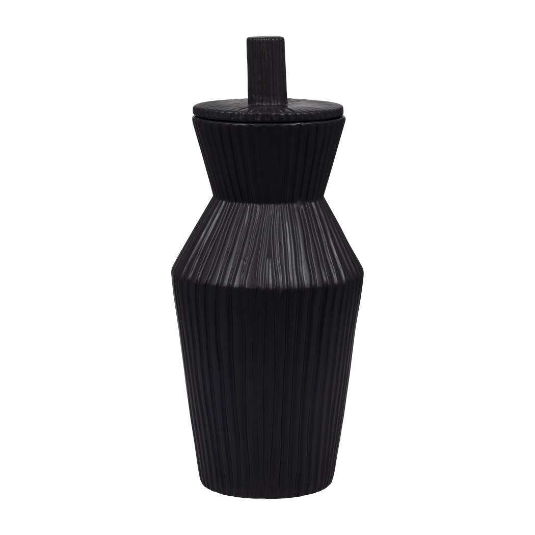 Decorative Vase - Black Ceramic Detailing Lidded Jar, 20 in.