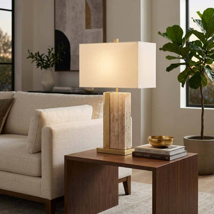 Table Lamp - Gold/Ivory Stone Refined Rectangular, 26 in.