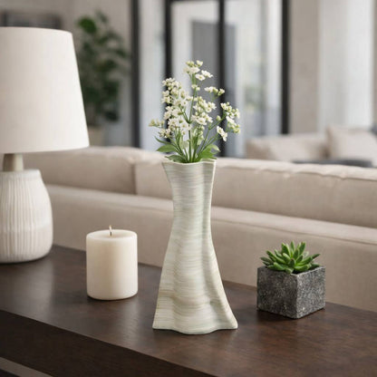 Decorative Vase - Ivory Porcelain 3D Printed Contours, 12 in