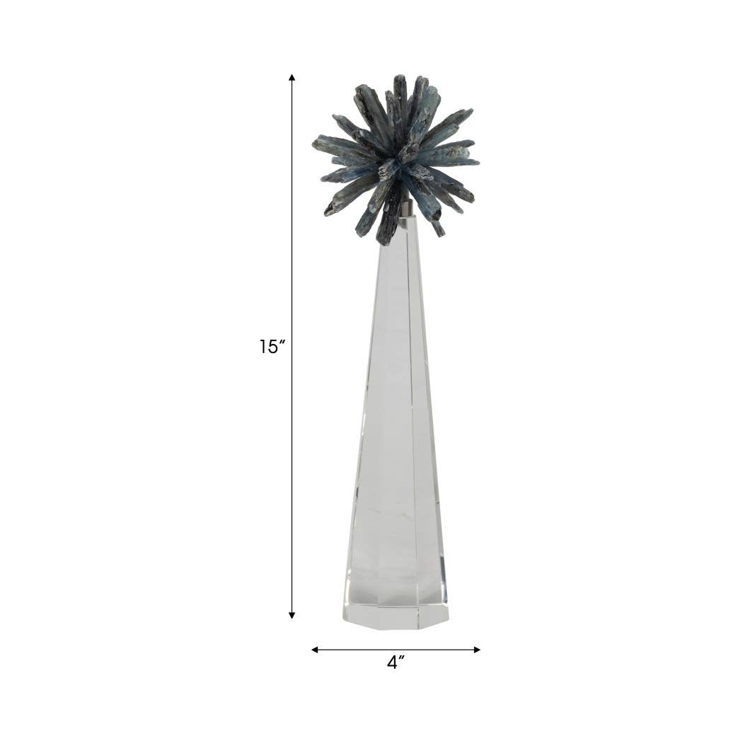 Decorative Sculpture - Blue Glass Faceted Base, 15 in.