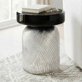 Side Table - Black/White Glass Base with Bold Design, 20 in.
