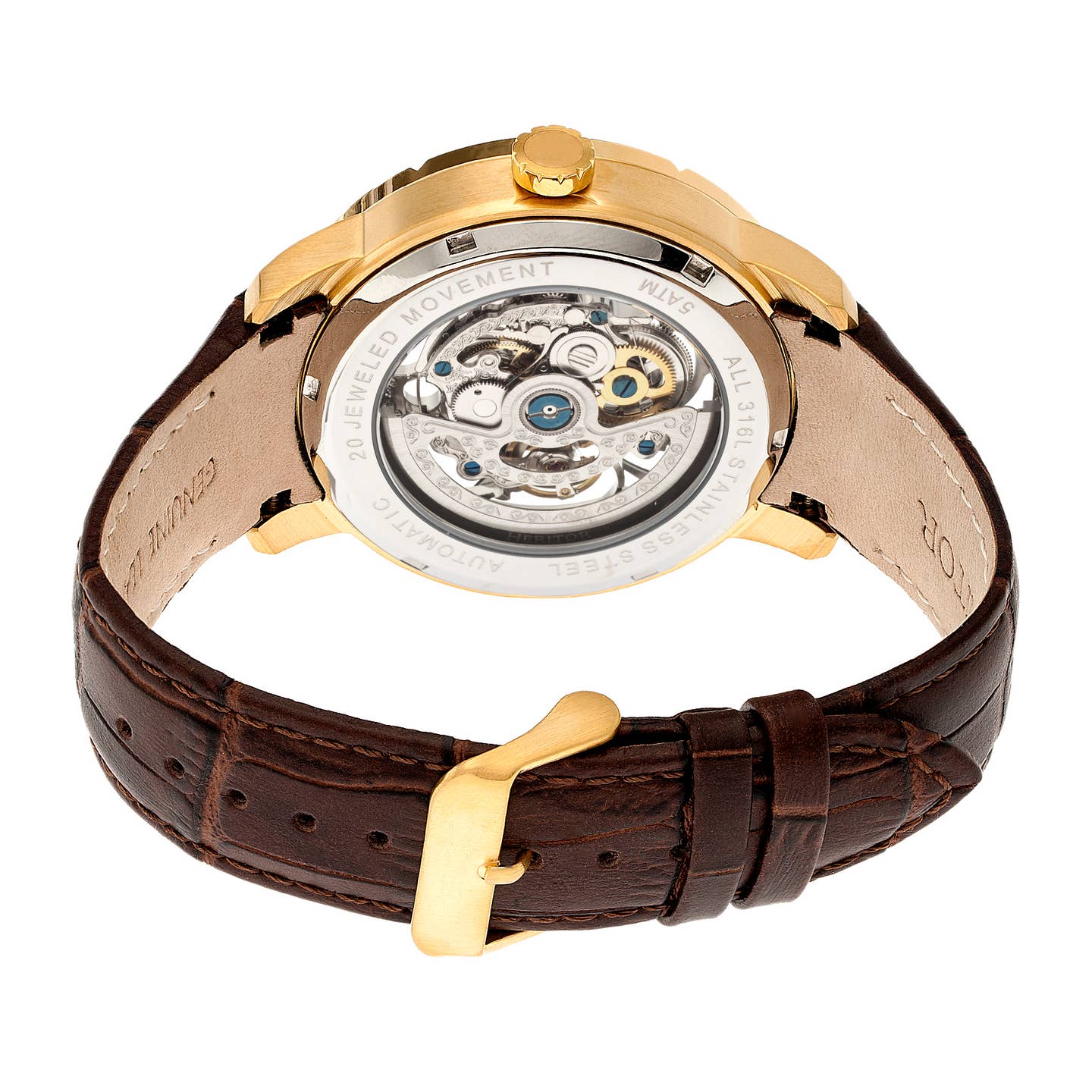 Heritor Ryder Men's Automatic Skeleton Leather Watch, Gold/Silver
