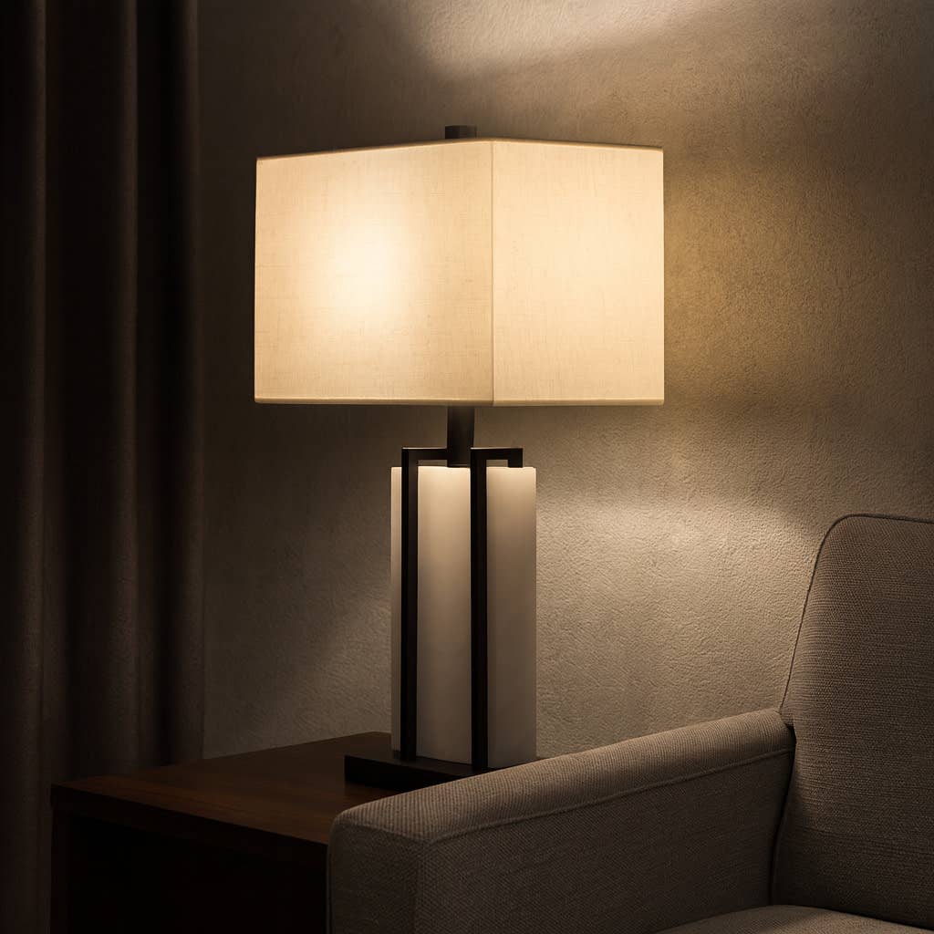 Table Lamp - White Alabaster Decorative Metal Base, 26 in.