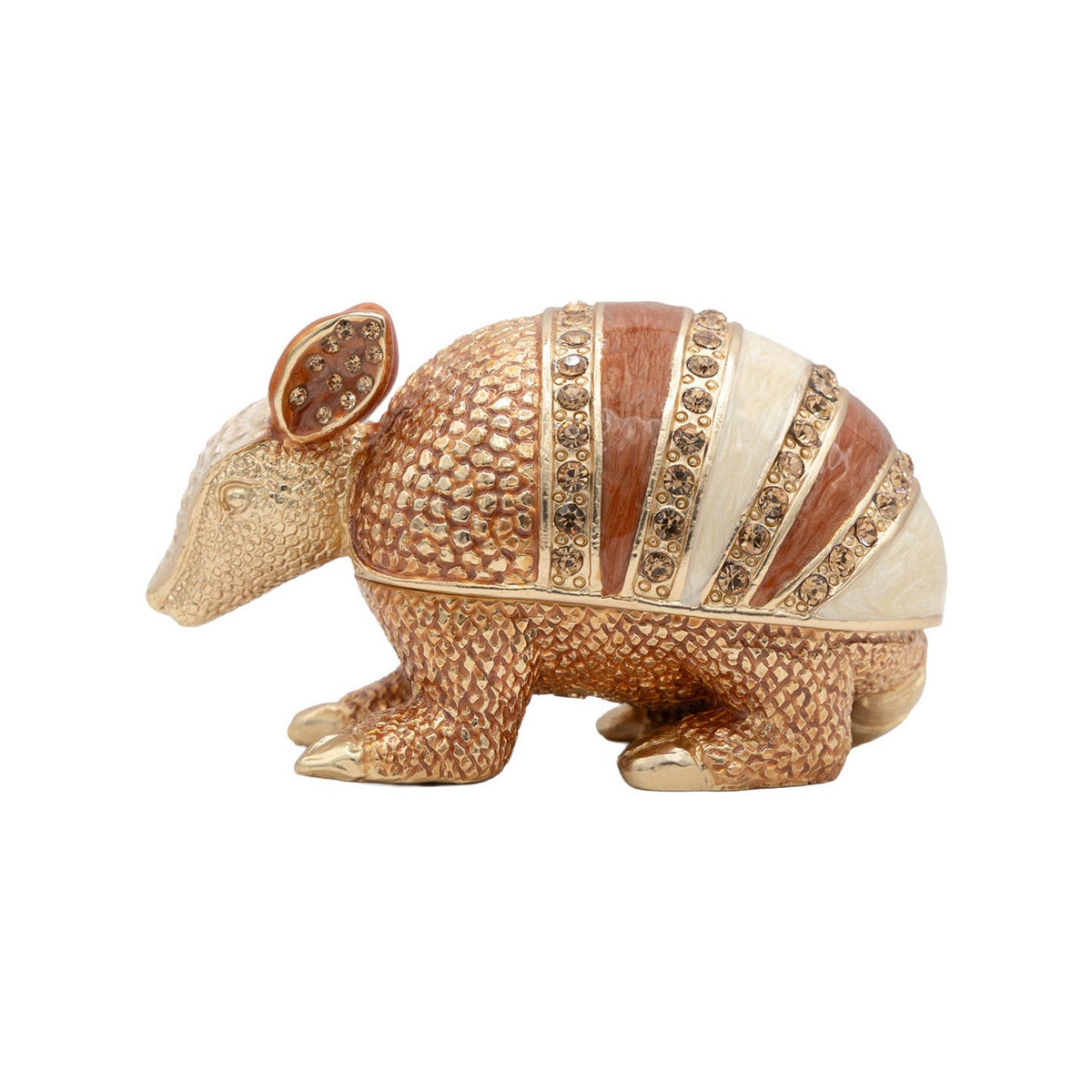Jay Strongwater Armi Armadillo Decorative Box, Red Heart Crystal Enamel Gold-Finished