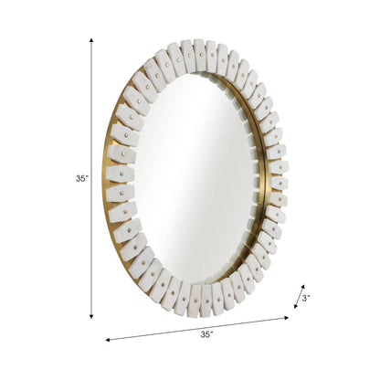 Wall Mirror - White Glass Marble Modern Round, 35x35 in.