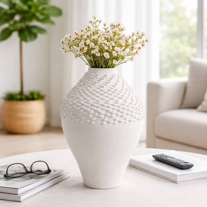 Decorative Vase - White Porcelain Oversized Textured, 13 in.