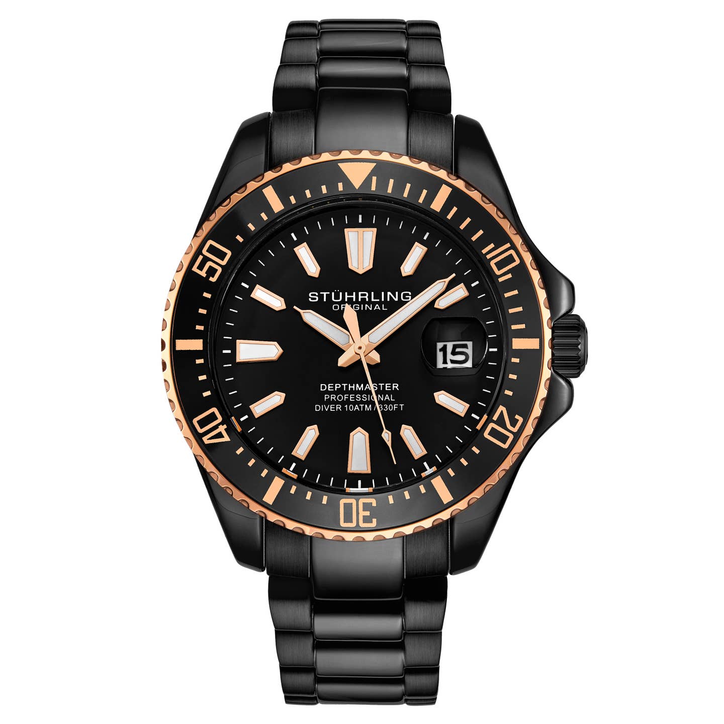 Stuhrling Original Depthmaster Men's Quartz Diver Watch, 42mm, Black Dial, Black Bracelet
