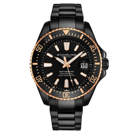 Stuhrling Original Depthmaster Men's Quartz Diver Watch, 42mm, Black Dial, Black Bracelet