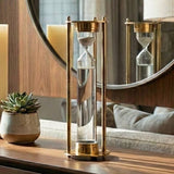 Decorative Object - Gold Metal Glass Round Hourglass, 13 in.