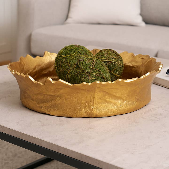 Decorative Bowl - Gold Metal Round Textured, 17 in.