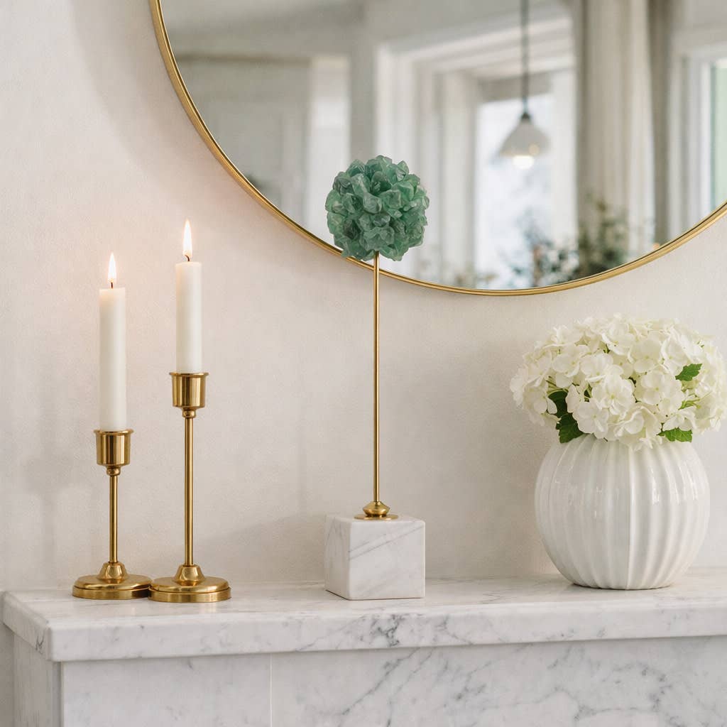 Sculpture - Green Metal Marble Orb with Base, 18 in.
