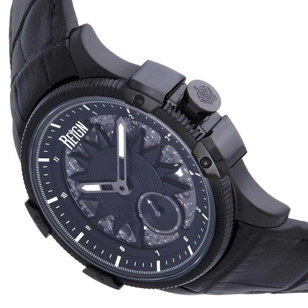 Reign Solstice Men's Automatic Skeleton Leather Watch