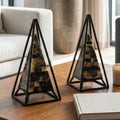 Sculptures Set of 2 - Black/Brown Metal Pyramid, 13/12 in.