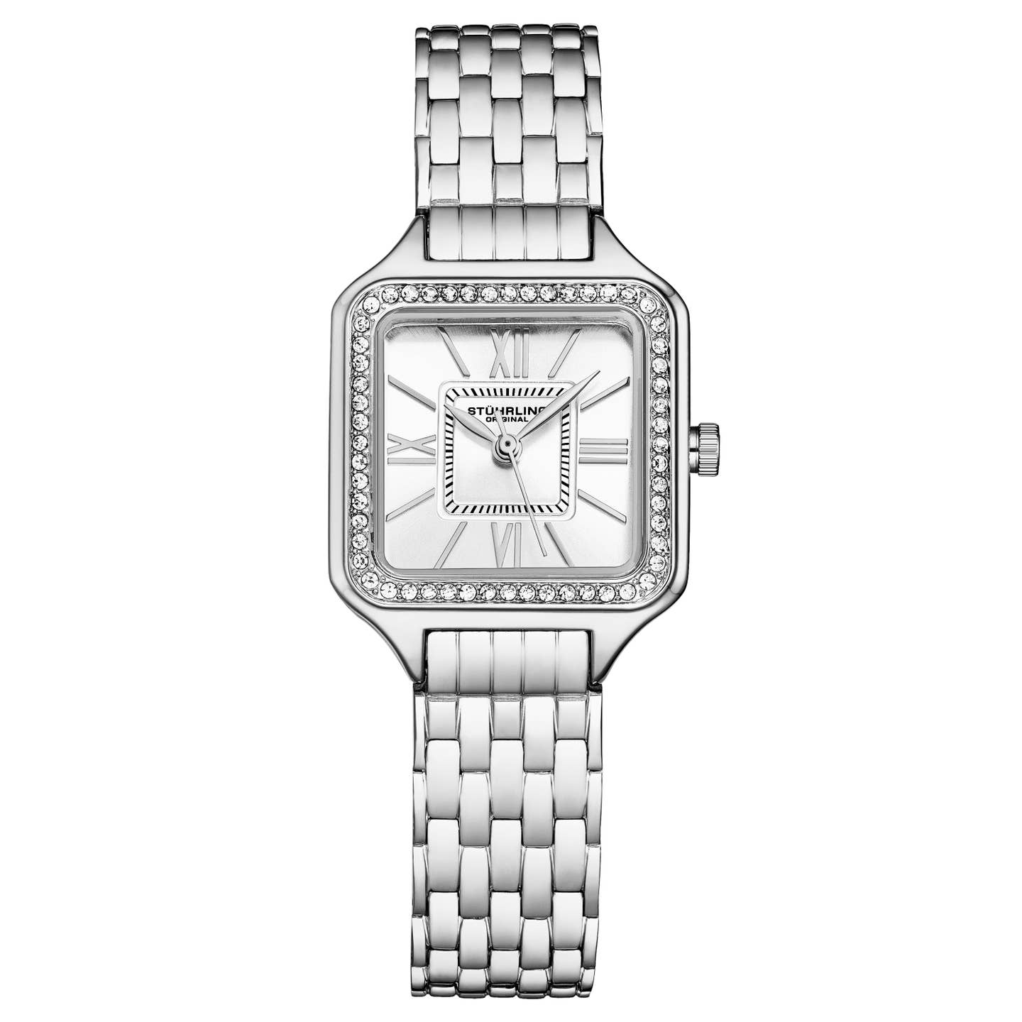 Stuhrling Original Confidant 4020 Women's Quartz Watch, 27mm, White Dial, Crystal-Accented Bezel