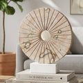 Decorative Objects - Tan Marble Round Disc On Stand, 12 in.