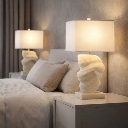 Table Lamp - Ivory Resin with Sculptural Metal Base, 25 in.